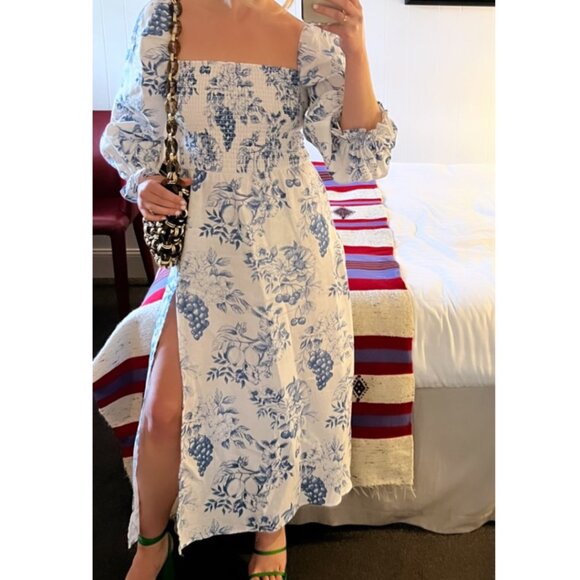 Reformation | 100% Linen‎ Gitane Midi Dress in Corsica Floral Blue Small - Picture 3 of 11
